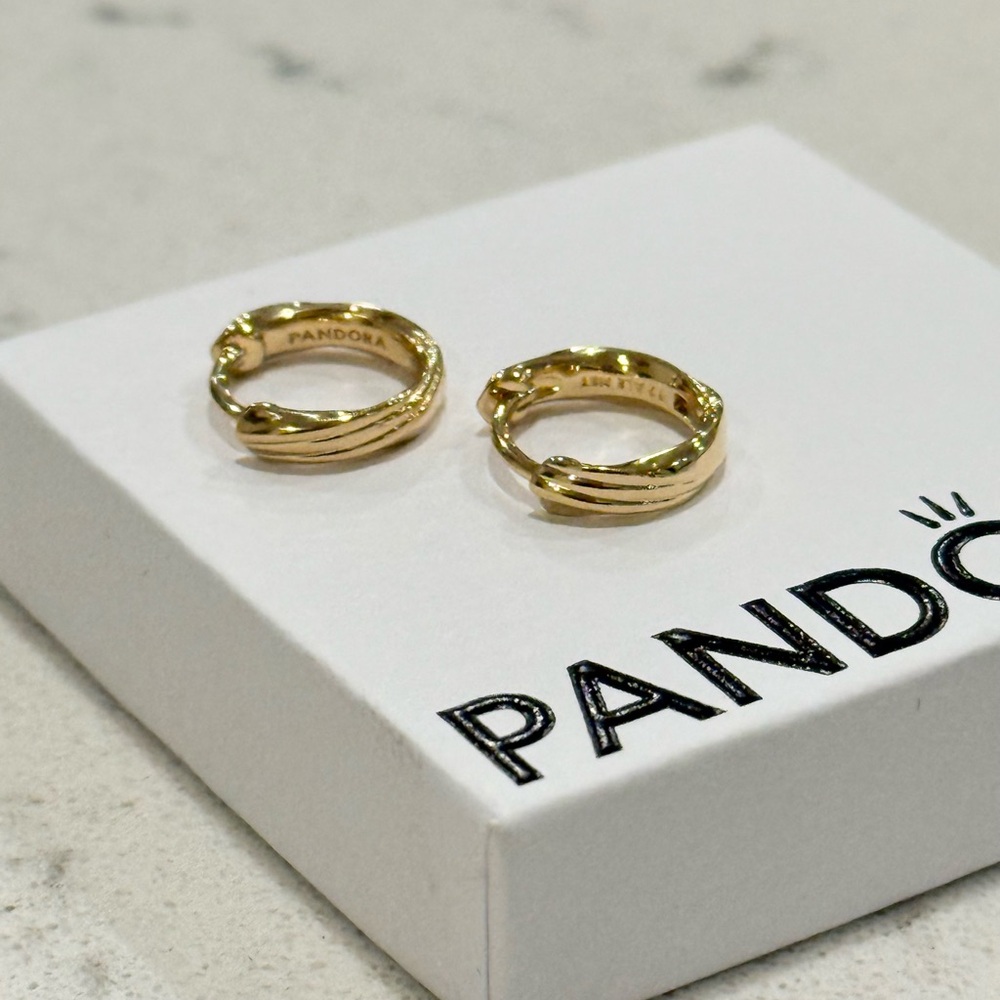 Pandora Gold-Tone Essence Twisted Huggie Earrings - Picture 3 of 5